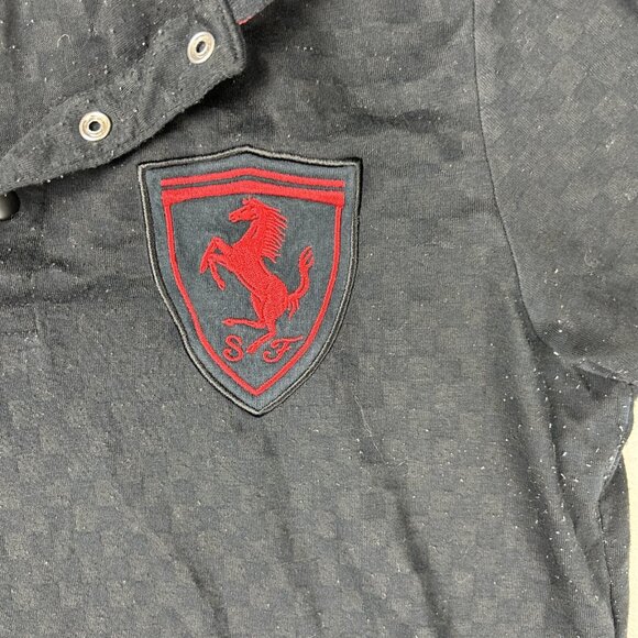 Puma X Ferrari T Shirt Men’s Size Small Logo Black Checkered Collared Red - Picture 2 of 9